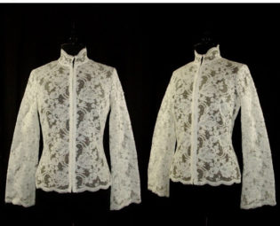 ON SALE Vtg 80s High Collar SHEER Lace Bell Sleeve Victorian Goth White Blouse by SirenCallVintage steampunk buy now online