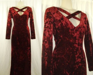 ON SALE Vtg 80s/90s Cut Out Lattice Strappy OX Blood Bodycon Crushed Velvet Evening Dress by SirenCallVintage steampunk buy now online