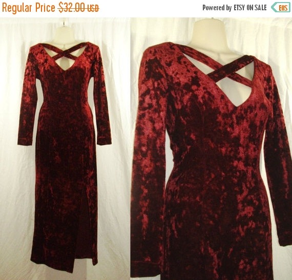 ON SALE Vtg 80s/90s Cut Out Lattice Strappy OX Blood Bodycon Crushed Velvet Evening Dress by SirenCallVintage steampunk buy now online