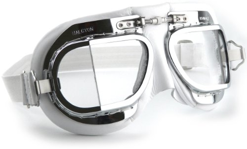 Halcyon MK49 Leather Motorcycle Goggle for Open Face Helmets - White steampunk buy now online