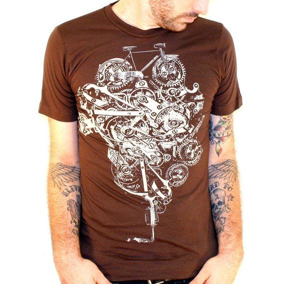 Steampunk Bike Machine - American Apparel Brown TShirt - Available in xs, s, m, l, xl and xxl by darkcycleclothing steampunk buy now online