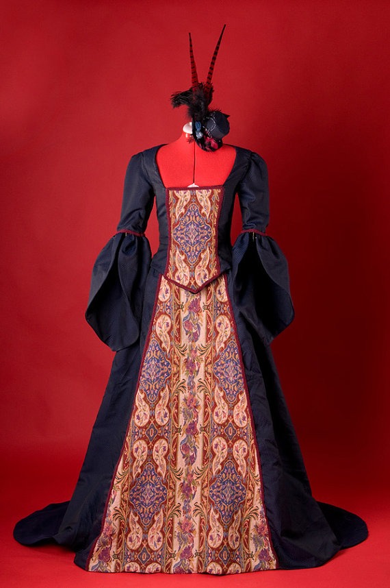 Navy Blue and Red Victorian Reversible Bustle Dress by ScarletFairy steampunk buy now online