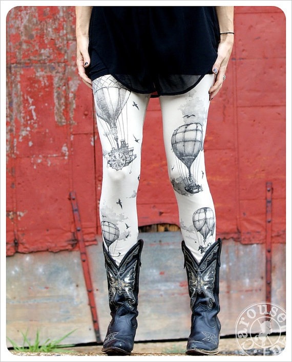 Hot Air Balloon Leggings - IVORY Legging - Tights - OZ - XLARGE by Carouselink steampunk buy now online