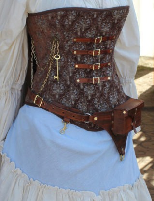 Custom Steampunk Brown and Light Blue Corset full outfit by SilverLeafCostumes steampunk buy now online