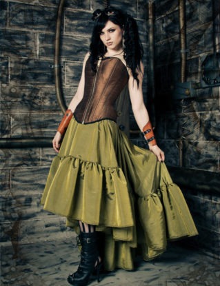 Steampunk Skirt Pirate Renissance - Asymmetrical Hem in Olive Green with Ruffle -Custom to your size by KMKDesignsllc steampunk buy now online