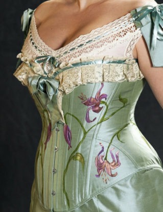c. 1905 Hand Painted Sea Foam Silk Edwardian Ensemble by PeriodCorsets steampunk buy now online