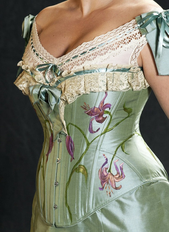 c. 1905 Hand Painted Sea Foam Silk Edwardian Ensemble by PeriodCorsets steampunk buy now online