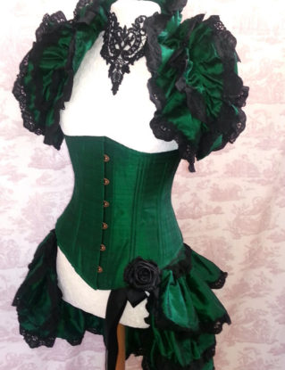 EMERALD Bustle Silk Tie On Bustle Skirt and shrug SET Lolita Victorian Gothic Wedding CLARET By Ophelias Folly by OpheliasFolly steampunk buy now online