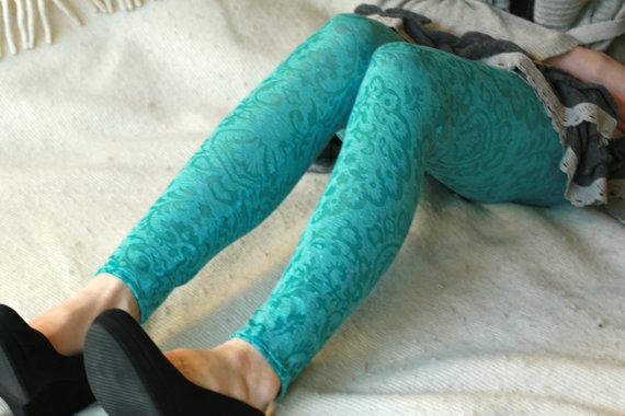 Turquoise see trough victorian ornaments leggings by DGstyle steampunk buy now online