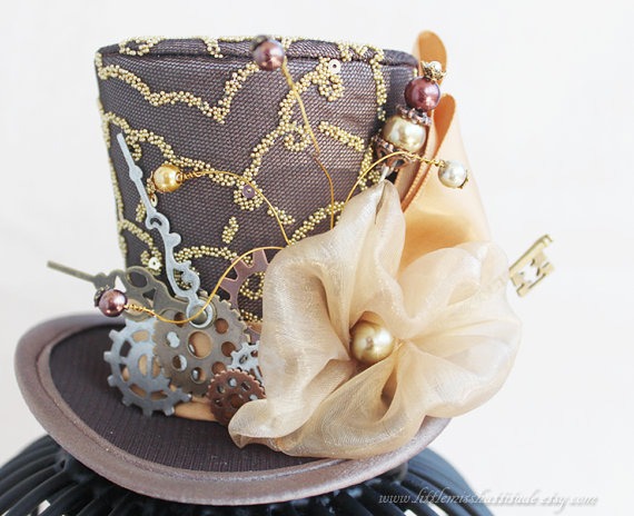 Steampunk Mini Top Hat, Brown Top Hat, Steampunk Cosplay, Steampunk Costume, Steampunk Hair Accessories, Women Mini Hat, Women Fascinator by LittleMissHattitude steampunk buy now online