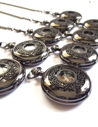 Set of 9 Personalized Engravable Pocket watches Mechanical Black Finish Groomsmen Gift VSM023 by Victorianstudio steampunk buy now online