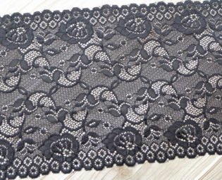 BLACK Stretch Lace Trim Wide Elastic Lace Fabric Women Headbands Lace Lingerie Design 7.87" wide 2 Yards by lacelindsay steampunk buy now online