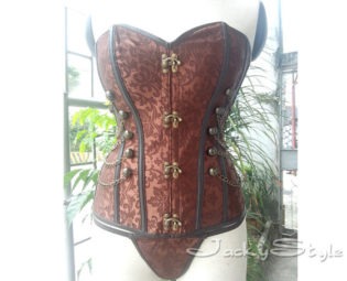 Steampunk Corset Bustiers With Chain Brown Gothic Bustier Steel Boned Corset Top Victorian Inspired Overbust Corset by JackyStyle steampunk buy now online