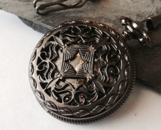Steampunk Pocket Watch Personalized Mechanical Gunmetal Black Watch with vest chain - Celtic Love Knot Groomsmen Gift VM006 by Victorianstudio steampunk buy now online