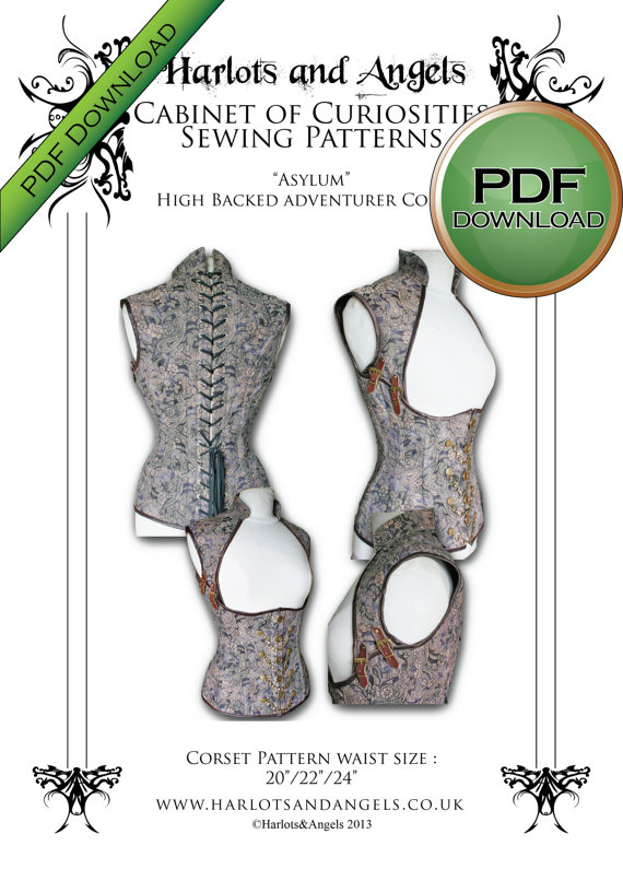 Asylum Steampunk real Corset Sewing Pattern. SIZE SMALL Instant download Pdf by Harlotsandangels steampunk buy now online