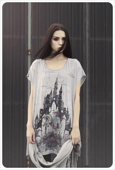 new! Dreams under Siege Oversize Tunic by Carousel Ink - One Size Grey Fairytale Fable Fantasy Dress WEarable Art by Carouselink steampunk buy now online