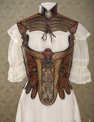 Art Deco Steampunk - Leather- Corset " Wolkenschnitt " luxury version size 36/38 by Aetherwerk steampunk buy now online