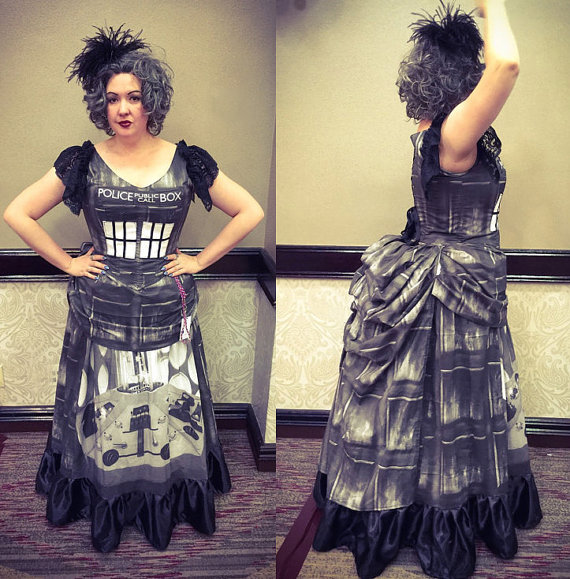 Tardis Noir Victorian Steampunk Bustle Gown Custom Sized Black and White or Traditional Blue by TracyMichelleCouture steampunk buy now online