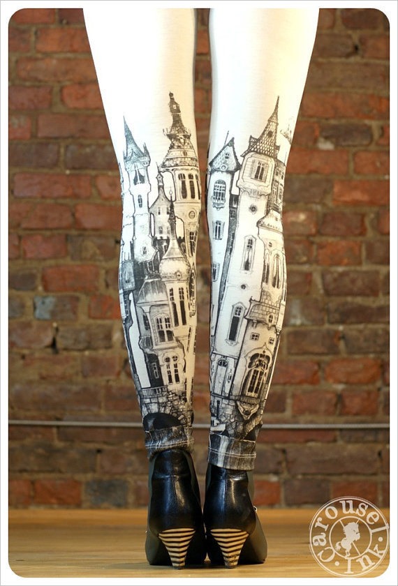 Victorian City Leggings - Womens Off White Legging tights - small Legwear by Carouselink steampunk buy now online