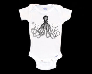 Octopus Baby Onesie - Modern Toddler Onsie, Minimalist Infant Ocean Apparel, Unique Baby Romper, Black and Grey Youth Steampunk Shirt by TreeHouseApparel steampunk buy now online