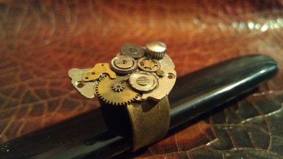 Zepplin Commander Steampunk Ring - Steampunk Costume Jewelry - Gears - Steamy - Adjustable Size Ring by AmericanMadeUpgrades steampunk buy now online