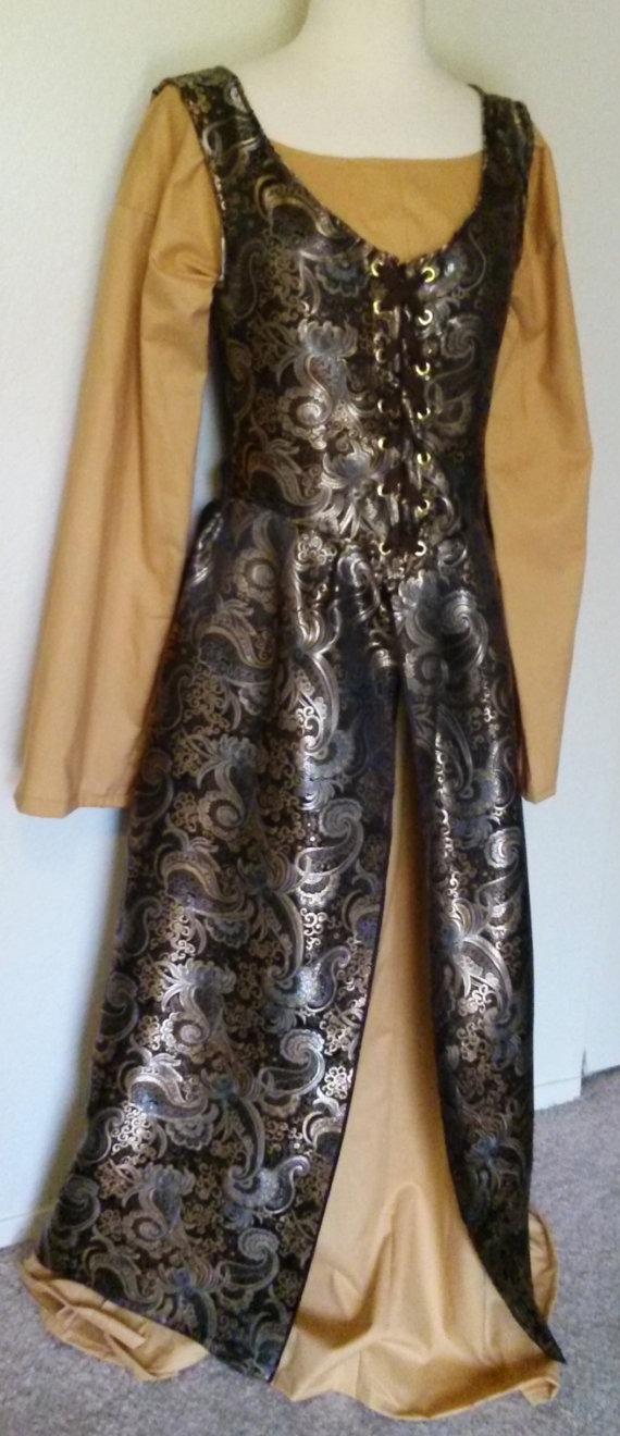 XL Irish Overdress in Black, Silver, and Gold, Front Lace by ChickenVicious steampunk buy now online