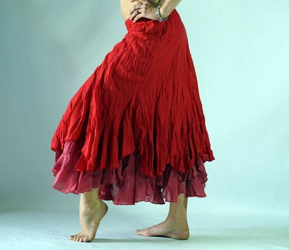 2 LAYER SKIRT Red - Zootzu Renaissance Costume Peasant Skirt Belly Dancer Skirt Gypsy Skirt Pirate Skirt Steampunk Skirt Layered Skirt by zootzugarb steampunk buy now online