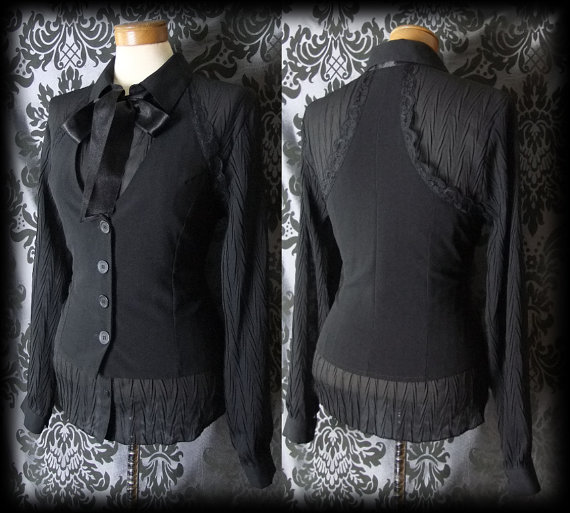 Gothic Black Fitted Pussy Bow IMMORTAL Corset Waistcoat 6 8 Victorian Steampunk by AusterexxDevotion steampunk buy now online