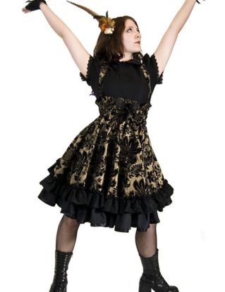 Steampunk Lolita Jumper Skirt Party Dress in Gold Velvet Flock-Custom to your Size by KMKDesignsllc steampunk buy now online