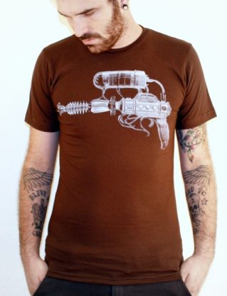 Steampunk Blaster Raygun Print on Brown American Apparel TShirt by darkcycleclothing steampunk buy now online