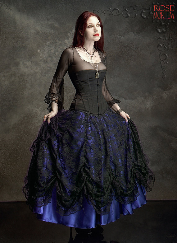 Cordelia Layered Long Bustle Skirt - Fairy Tale Romantic Wedding Skirt Handmade To Your Measurements & Colors (including plus size!) Gothic by rosemortem steampunk buy now online