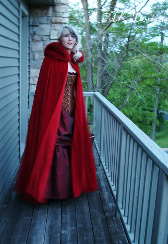 Velvet Cape - Red Riding Hood - Fairytale Adult Costume - Hood Trimmed in Faux Fur-Custom to Order by KMKDesignsllc steampunk buy now online