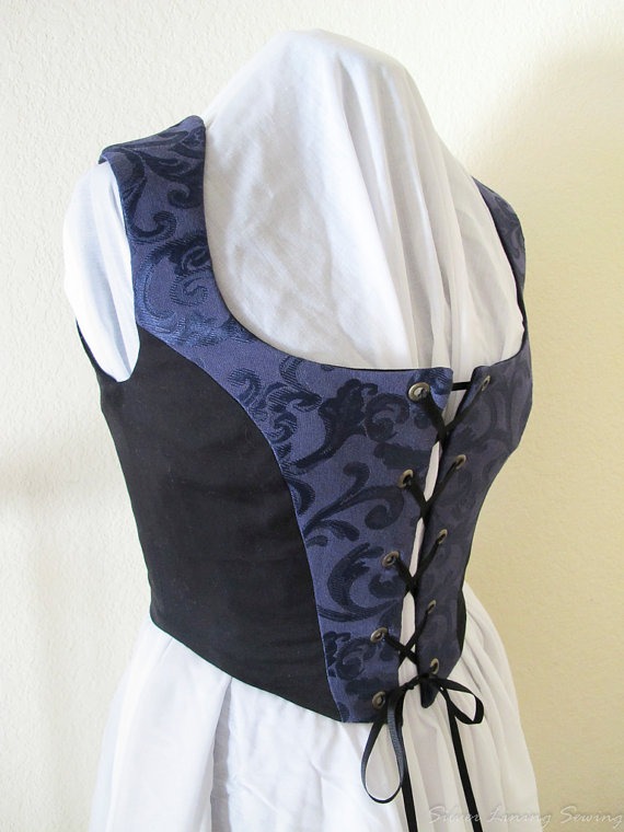 Renaissance Bodice - Two Tone Pirate Wench Bodice - Blue Bodice S M L by SilverLiningSewing steampunk buy now online