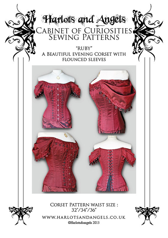 Steampunk Gothic "Ruby" Corset Sewing Pattern off shoulder sleeved corset LARGE by Harlotsandangels steampunk buy now online