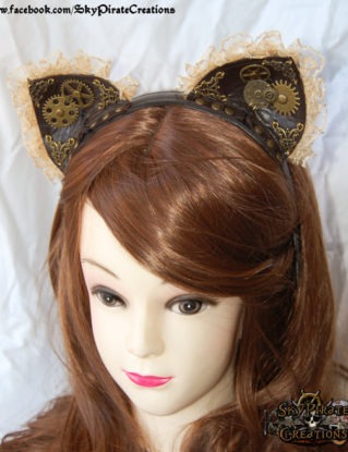 Steampunk Kitty Cat Ears Headband by SkyPirateCreations steampunk buy now online