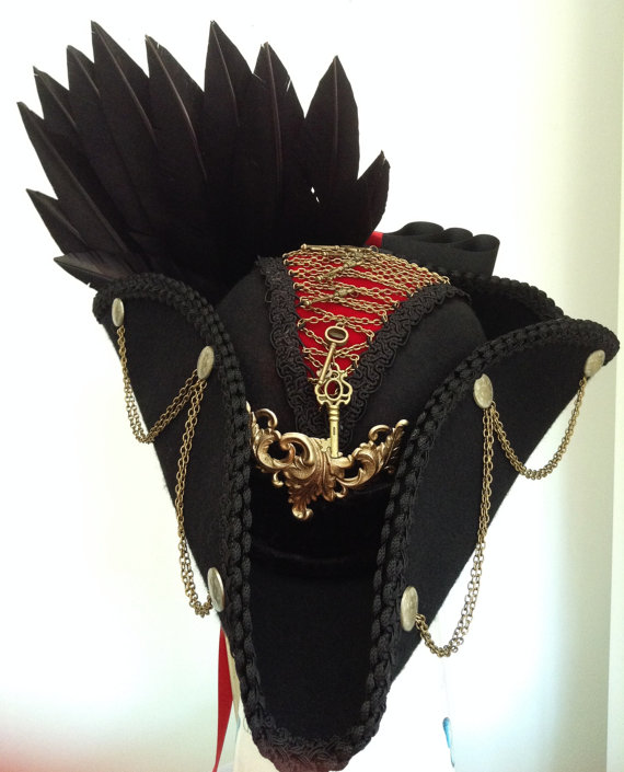 The Lady Ying steampunk tricorn red & black hat by Blackpin steampunk buy now online