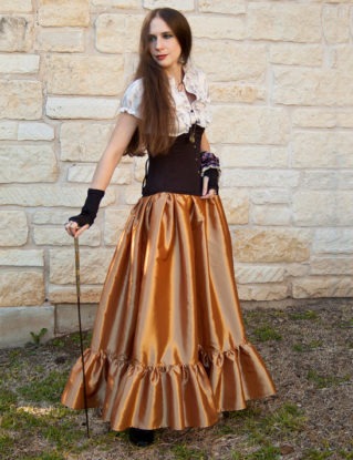 Steampunk Brass Taffeta Long Ruffle Skirt by CrystalKittyCat steampunk buy now online