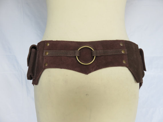 Steampunk Utility belt psytrance hippie style in suede - Ring Model Brown by CosmicCelt steampunk buy now online