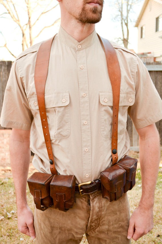 Vintage Leather Suspenders, french, steampunk, cosplay, ammo pouch, by SteamOutfitters steampunk buy now online