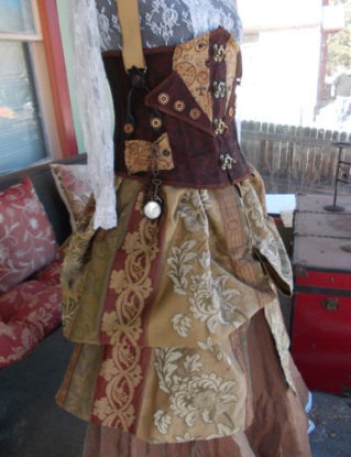 Striped Brocade Bustle: Upcycled Steampunk 2- Layer Short Bustle in Women's ONE SIZE by ReviveGifts steampunk buy now online