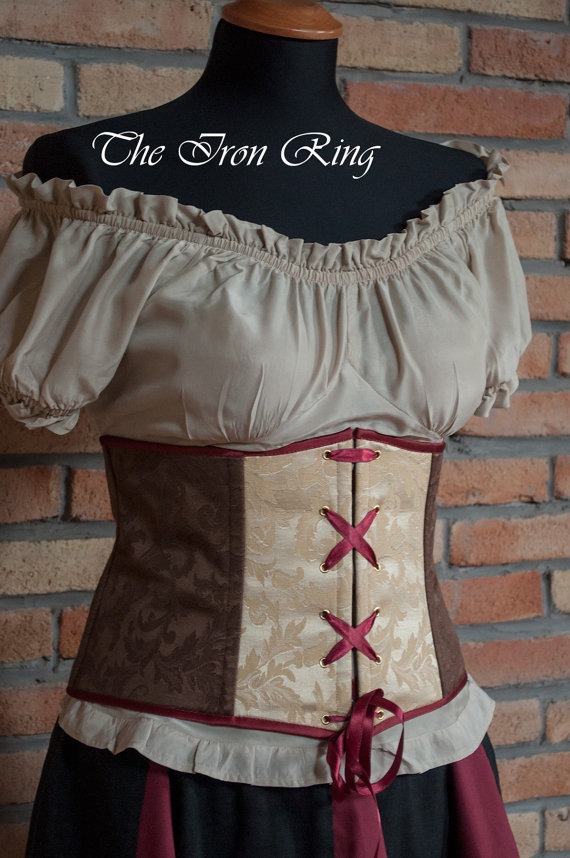 Prototype Sale, Special Price! Waspie underbust Steampunk Patchwork Corset -Fits Waist 29 to 31" (70-78 cm)- Ready to Ship by TheIronRing steampunk buy now online
