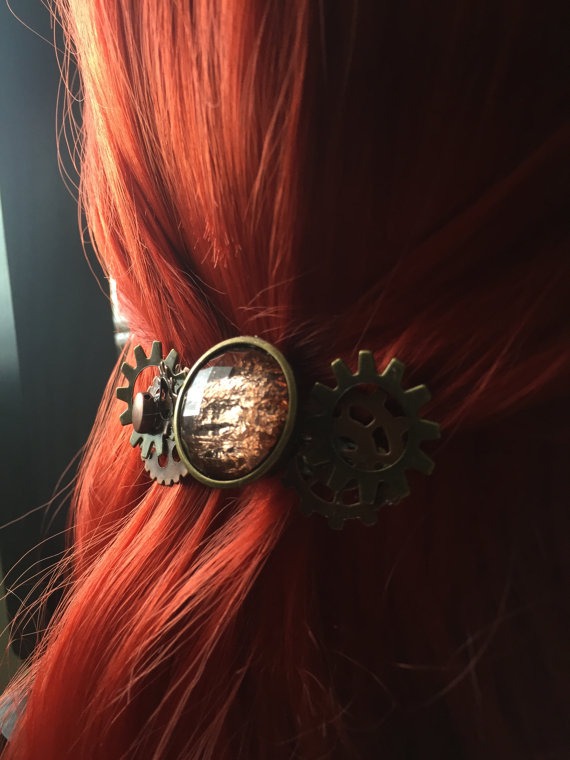 Steampunk Hair Clip, Burning Man Headpiece, Fantasy Jewelry, Steampunk Gear Jewelry, Fantasy Hairpiece, Women&#039;s Hair Accessories by ArcanumByAerrowae steampunk buy now online