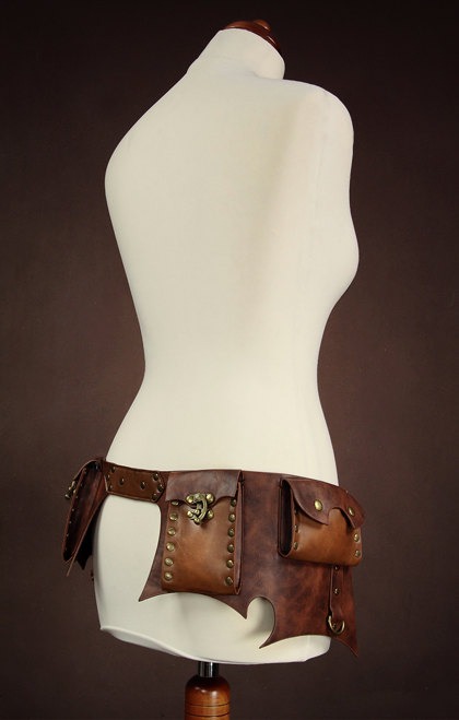 steampunk utility belt with 4 pockets (size L) by SteampunkWonders steampunk buy now online