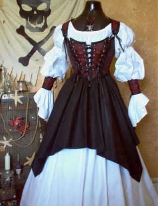 ON SALE NOW Red and Black Skulls Pirate Renaissance Steampunk Costume. Different Fabrics Available For The Bodice. by scalarags steampunk buy now online
