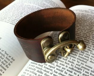 Leather Steampunk Bracer / Bracelet with Antique Brass Swing Clasp by FiendishWear steampunk buy now online