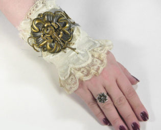 Steampunk BRIDAL Cuff Vintage Victorian Ivory Lace Brass ROSETTE Rhinestone Gears Tassel Wedding Bridal Cuff - Steampunk Cuffs by edmdesigns by edmdesigns steampunk buy now online