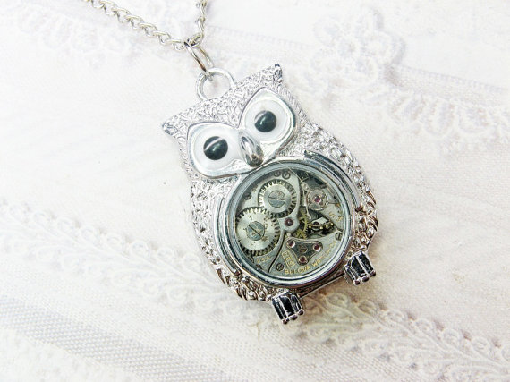 The ORIGINAL Silver Owl Necklace - STEAMPUNK OWL - Jewelry by BirdzNbeez - Wedding Birthday Bridesmaids Gift by birdzNbeez steampunk buy now online