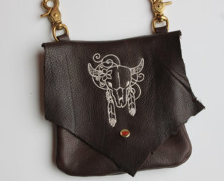 Leather Hip Bag with Machine Embroidered Steerhead by bagandbaby steampunk buy now online