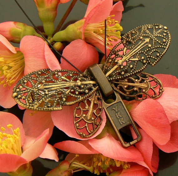 Steampunk Butterfly Zipper Brooch - Zipper Pin - Steampunk Jewelry by PeteAndVeronicas steampunk buy now online