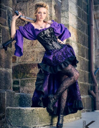 Purple Steampunk Outfit Corset, Purple Blouse, Purple and Black Skirt by SilverLeafCostumes steampunk buy now online